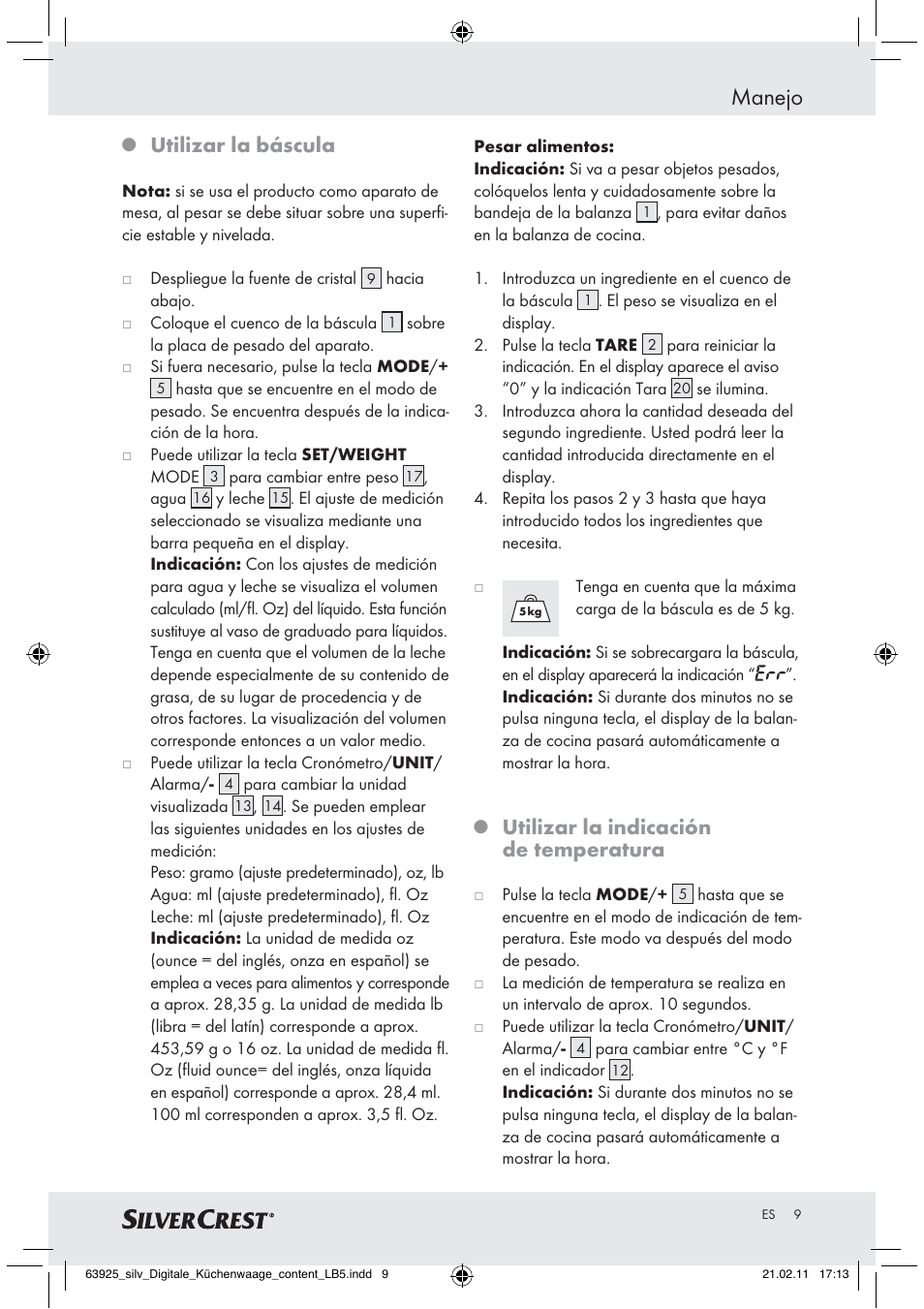 Manejo, Utilizar la báscula, Utilizar la indicación de temperatura | Silvercrest Z30170 User Manual | Page 7 / 45