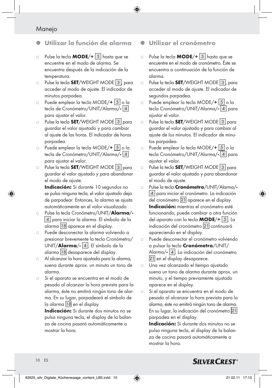 Manejo, Utilizar la función de alarma, Utilizar el cronómetro | Silvercrest Z30170 User Manual | Page 8 / 45