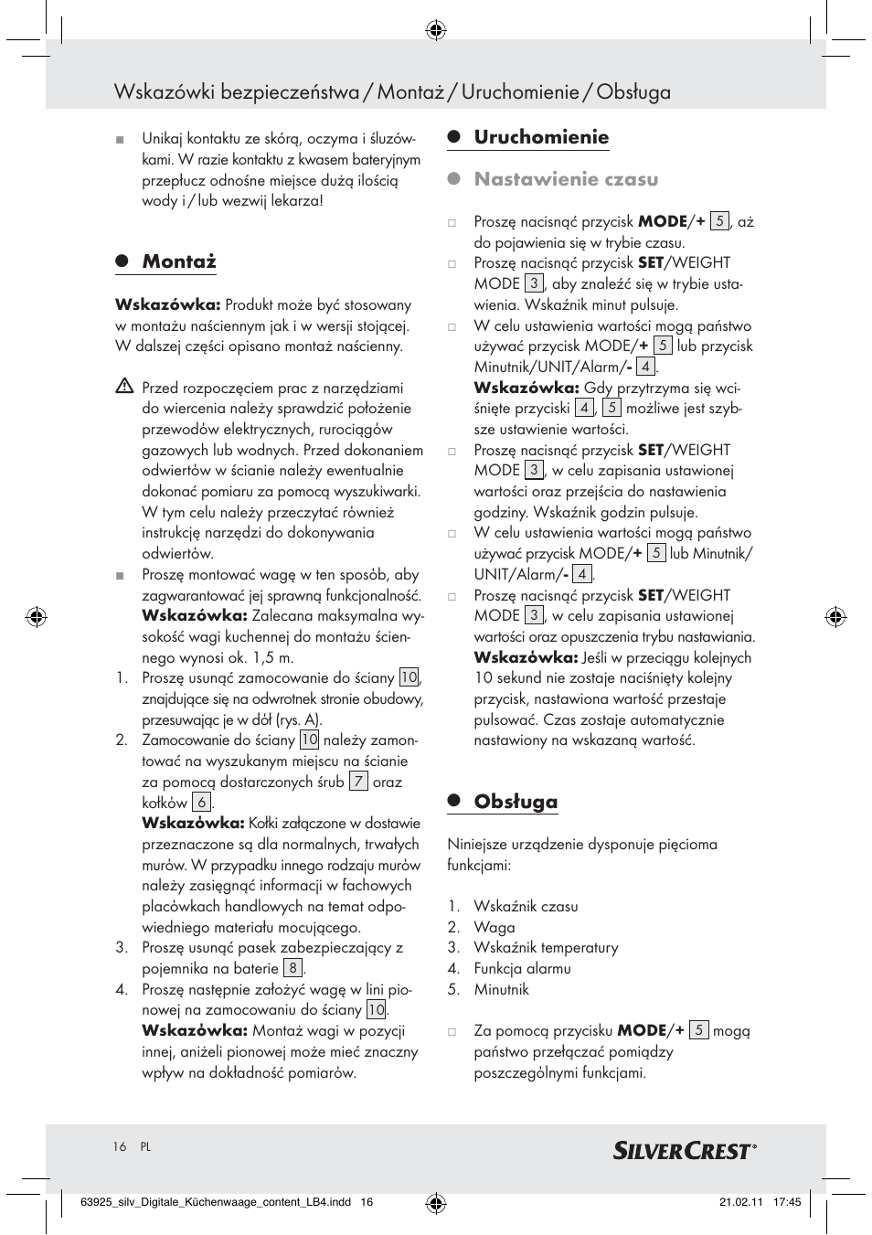 Montaż, Uruchomienie, Nastawienie czasu | Obsługa | Silvercrest Z30170 User Manual | Page 14 / 60