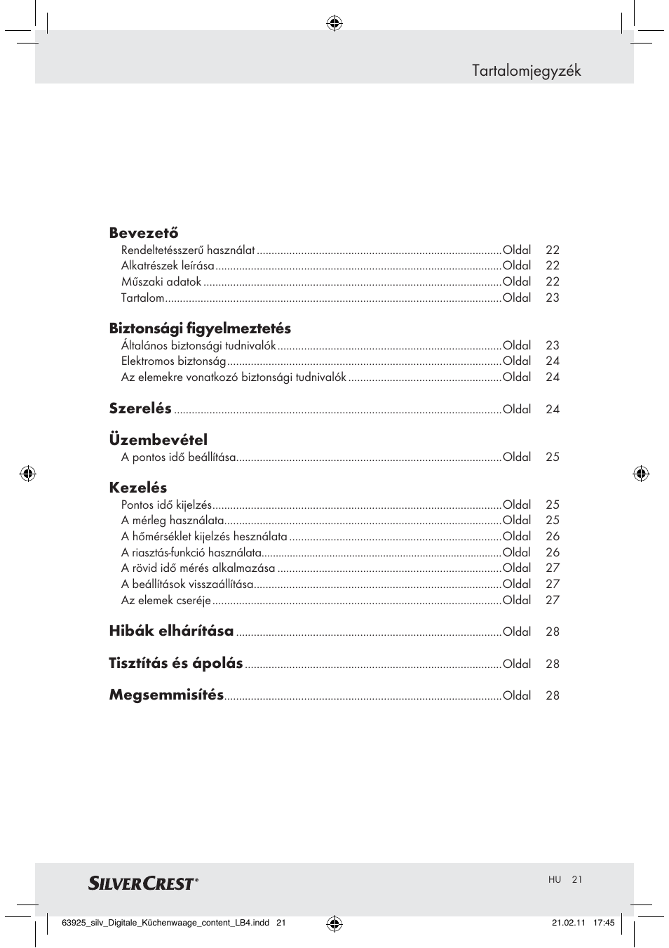 Tartalomjegyzék | Silvercrest Z30170 User Manual | Page 19 / 60