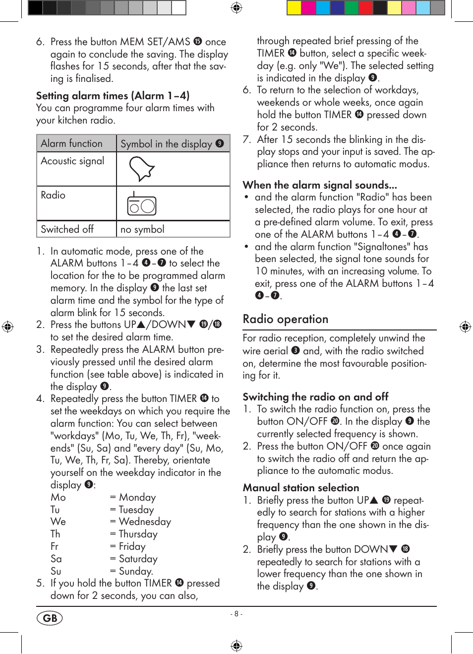 Radio operation | Silvercrest KH 2398 User Manual | Page 10 / 98