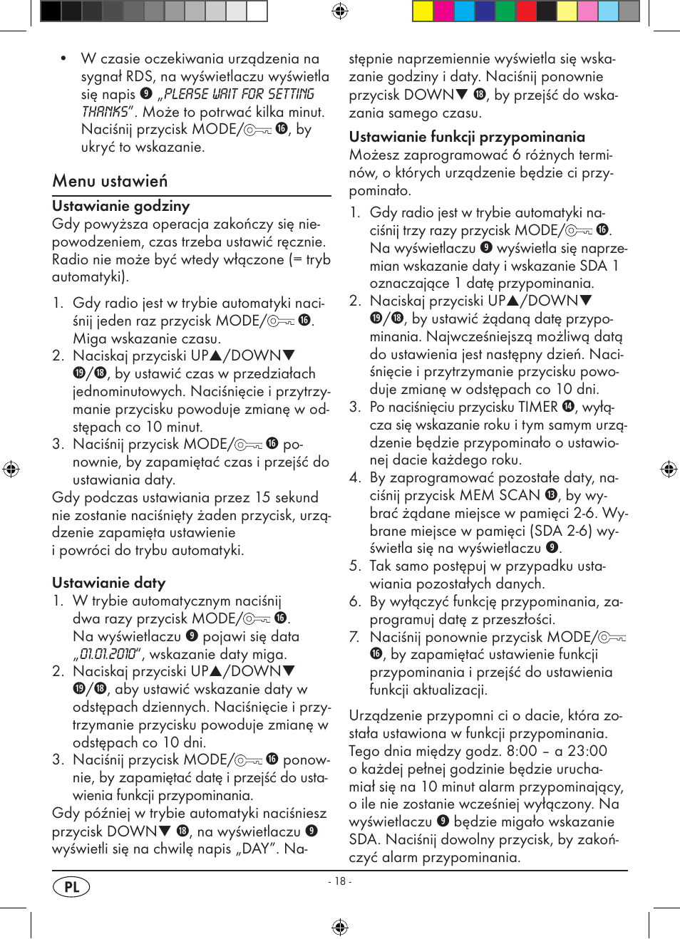 Menu ustawień | Silvercrest KH 2398 User Manual | Page 20 / 98