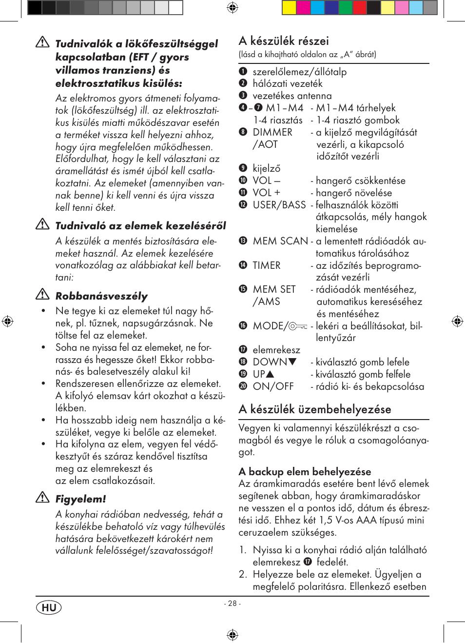A készülék részei, A készülék üzembehelyezése | Silvercrest KH 2398 User Manual | Page 30 / 98