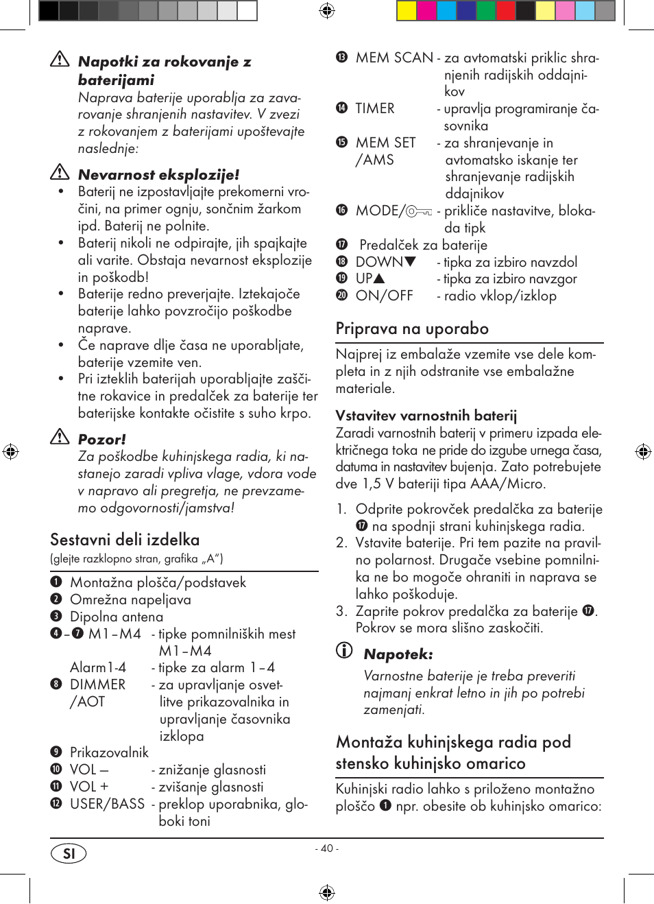 Sestavni deli izdelka, Priprava na uporabo | Silvercrest KH 2398 User Manual | Page 42 / 98