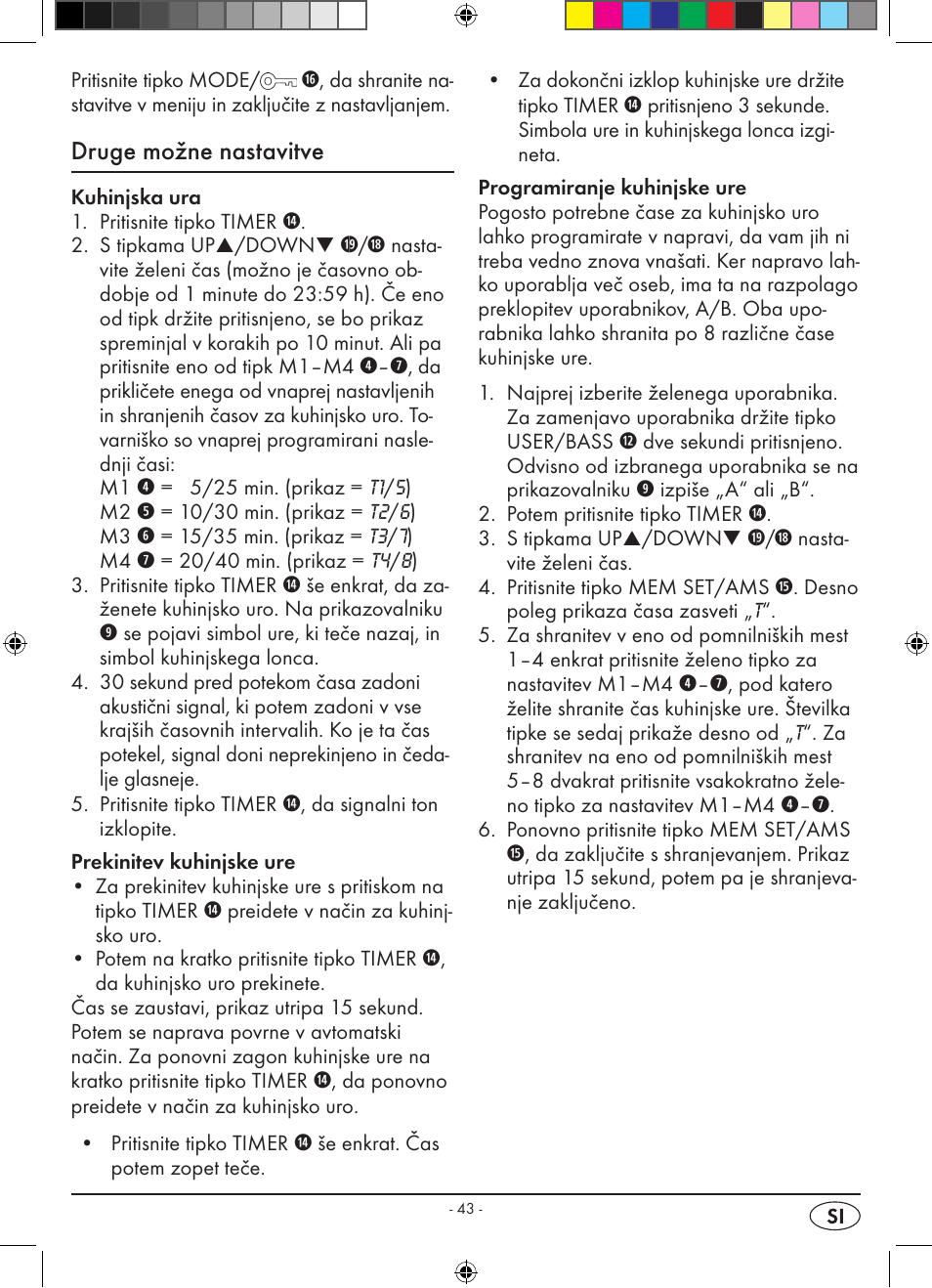 Druge možne nastavitve | Silvercrest KH 2398 User Manual | Page 45 / 98