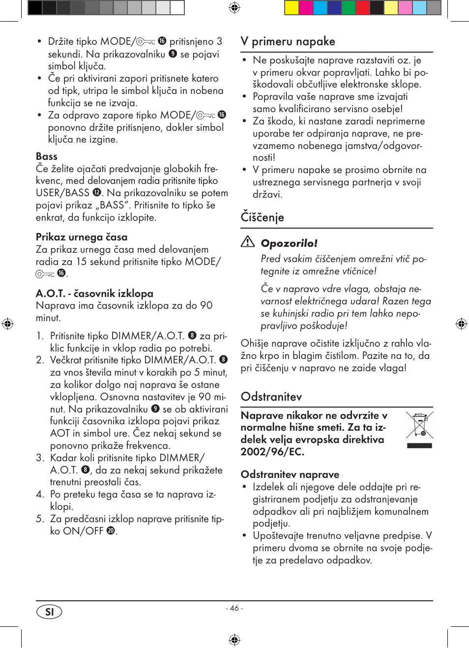 V primeru napake, Čiščenje, Odstranitev | Silvercrest KH 2398 User Manual | Page 48 / 98