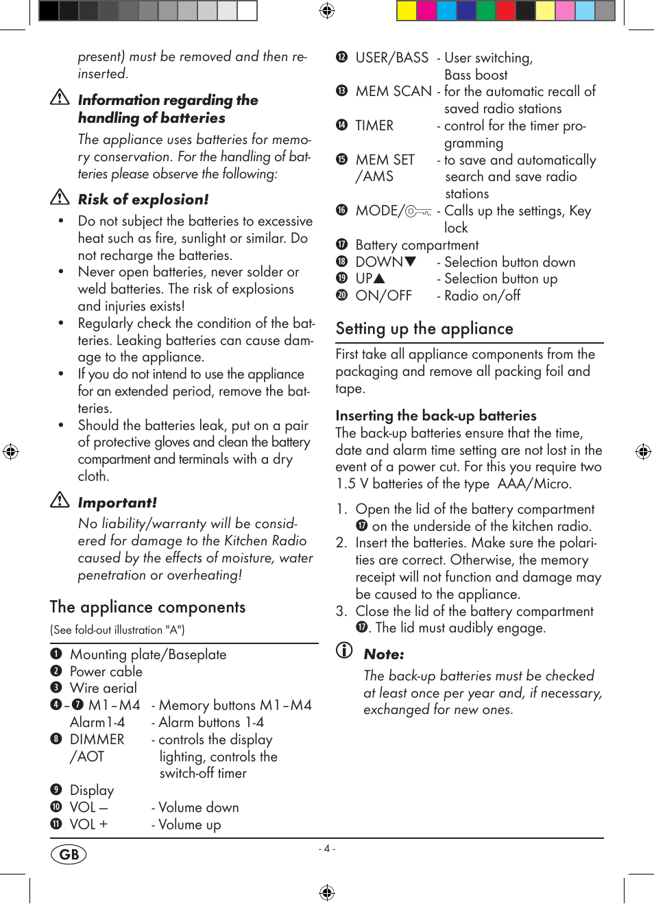 The appliance components, Setting up the appliance | Silvercrest KH 2398 User Manual | Page 6 / 98