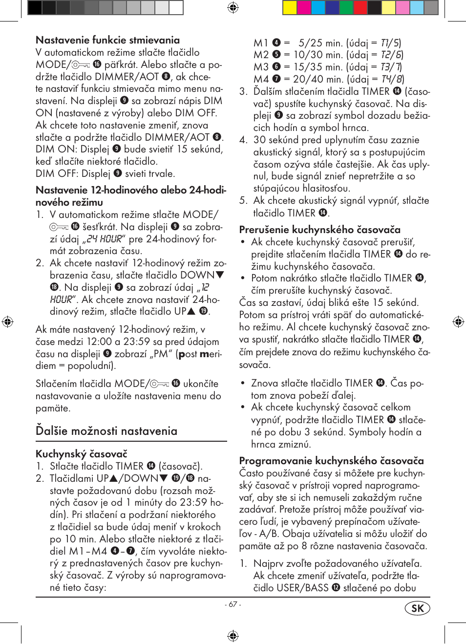 Ďalšie možnosti nastavenia | Silvercrest KH 2398 User Manual | Page 69 / 98