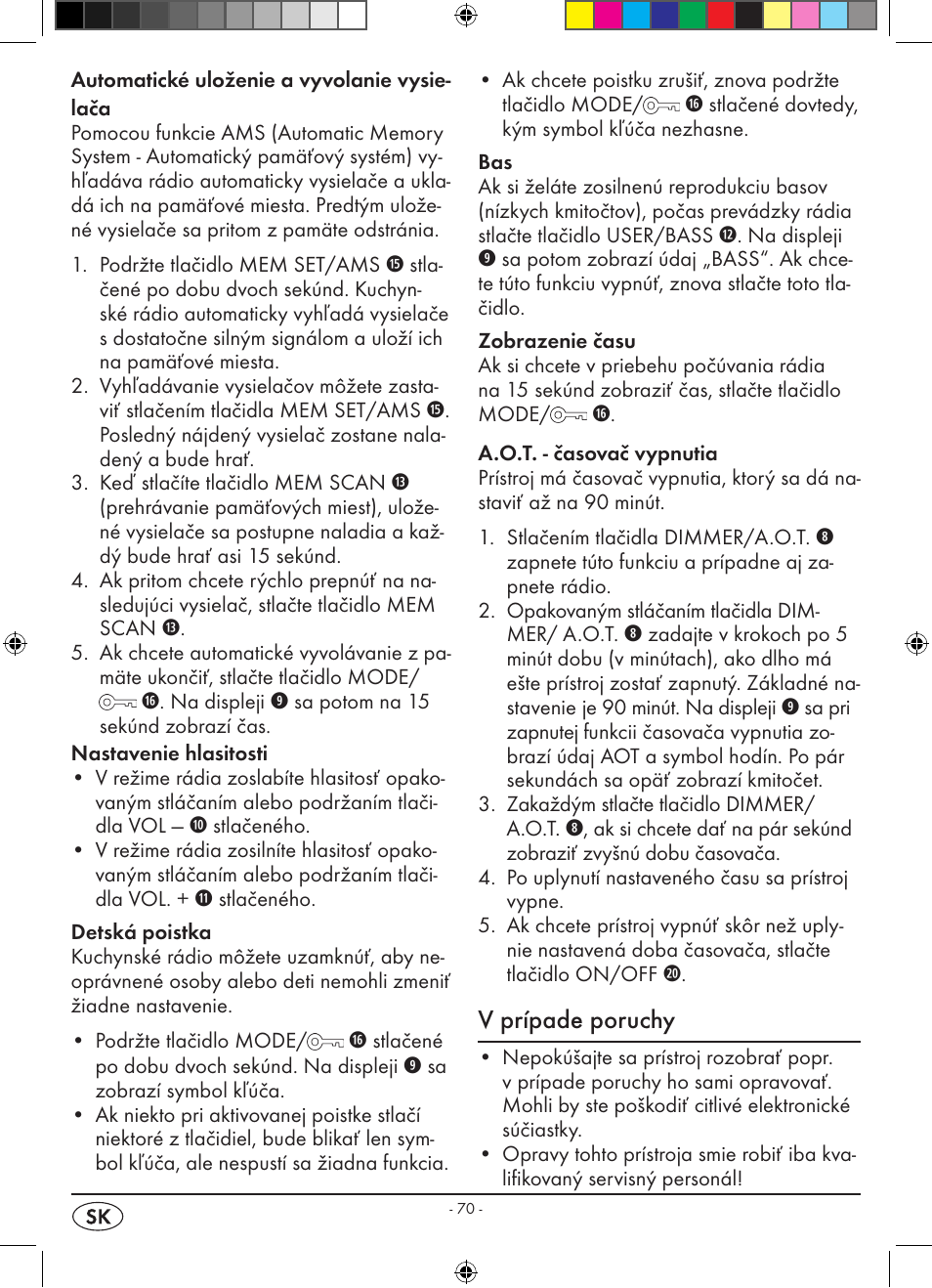 V prípade poruchy | Silvercrest KH 2398 User Manual | Page 72 / 98