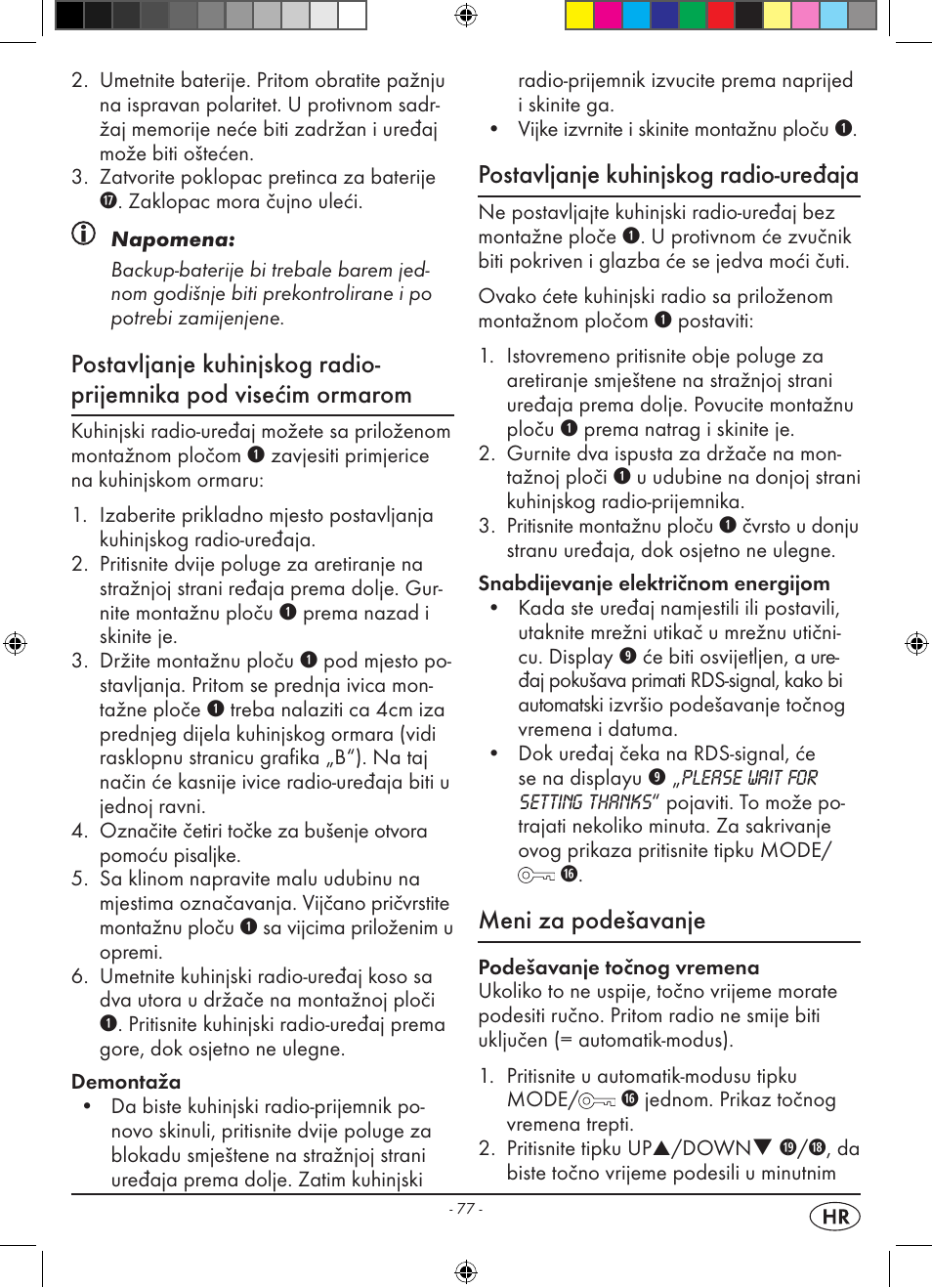 Postavljanje kuhinjskog radio-uređaja, Meni za podešavanje | Silvercrest KH 2398 User Manual | Page 79 / 98