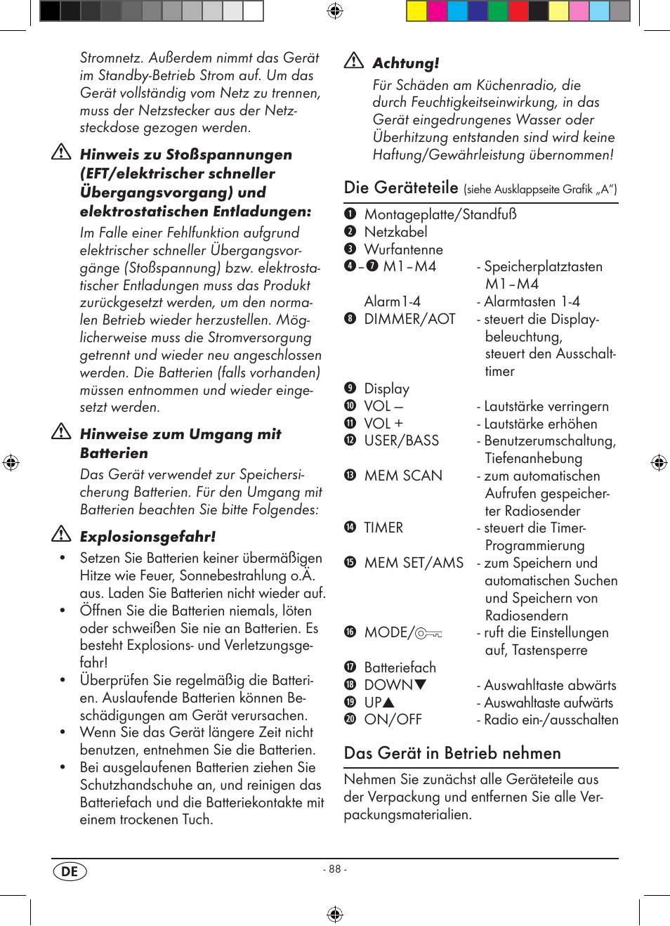 Die geräteteile, Das gerät in betrieb nehmen | Silvercrest KH 2398 User Manual | Page 90 / 98