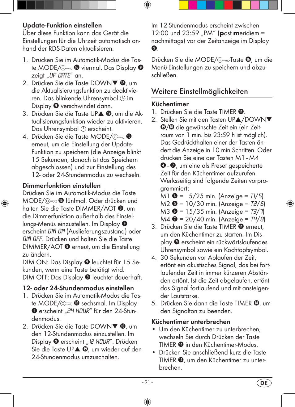 Weitere einstellmöglichkeiten | Silvercrest KH 2398 User Manual | Page 93 / 98