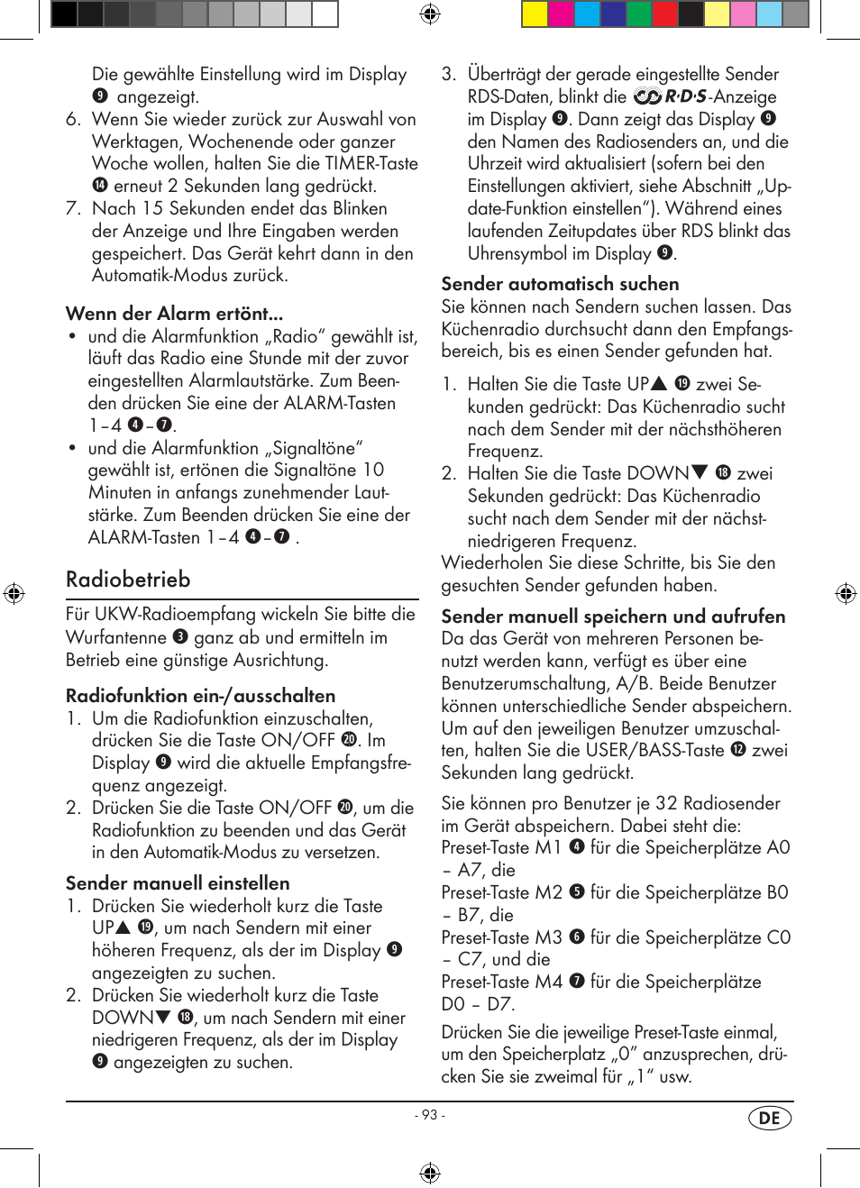 Radiobetrieb | Silvercrest KH 2398 User Manual | Page 95 / 98