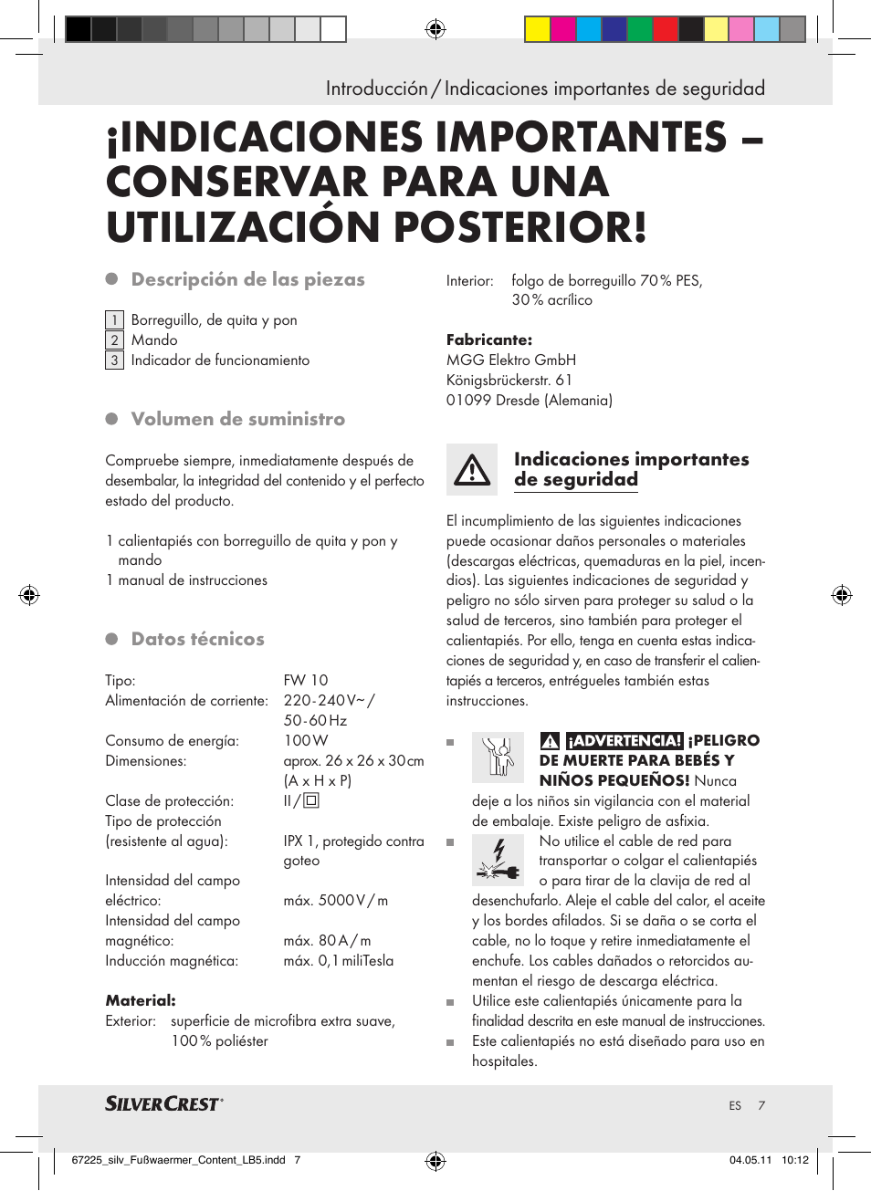 Silvercrest Foot Warmer User Manual | Page 3 / 40