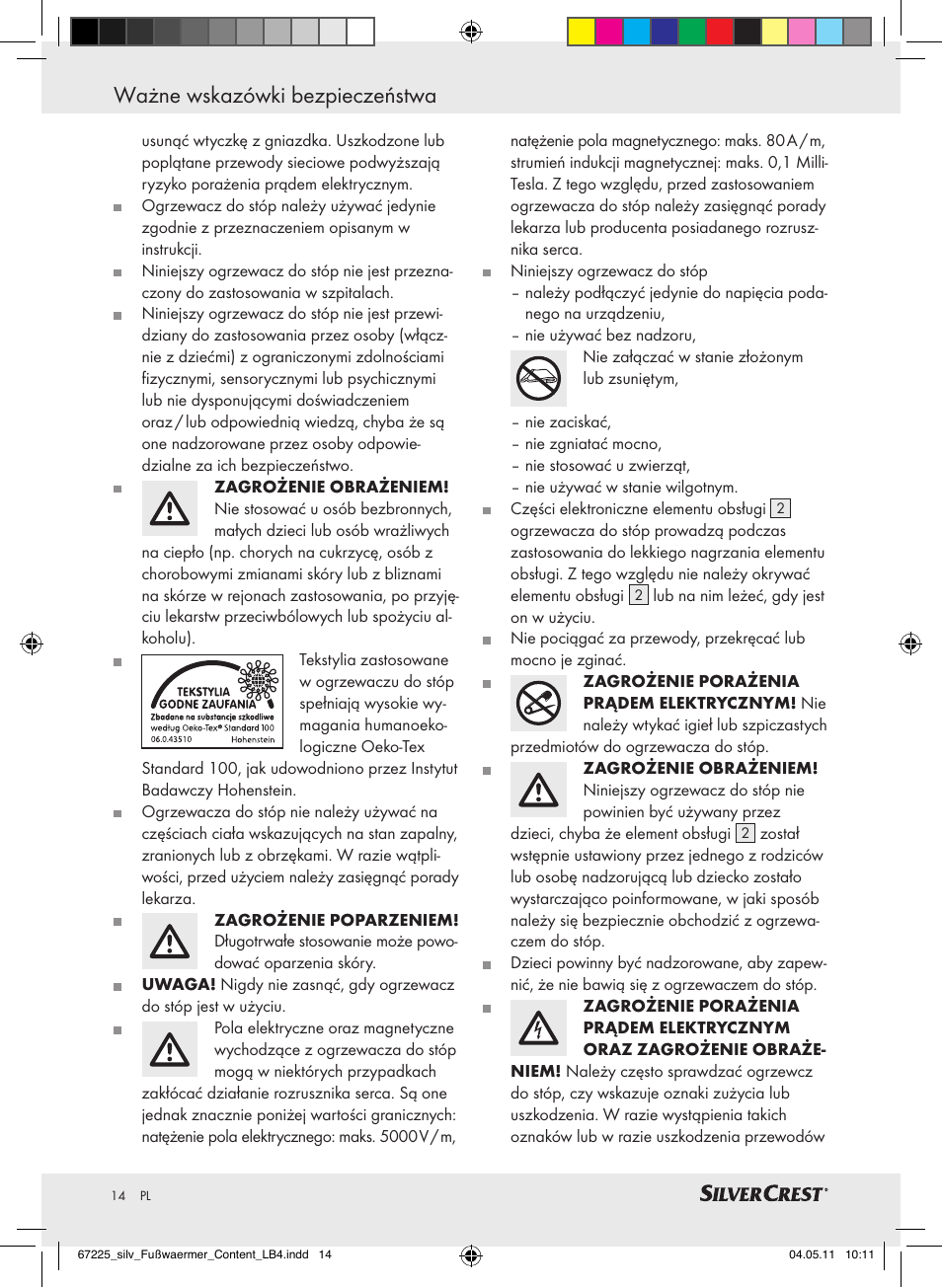 Ważne wskazówki bezpieczeństwa | Silvercrest Foot Warmer User Manual | Page 10 / 52