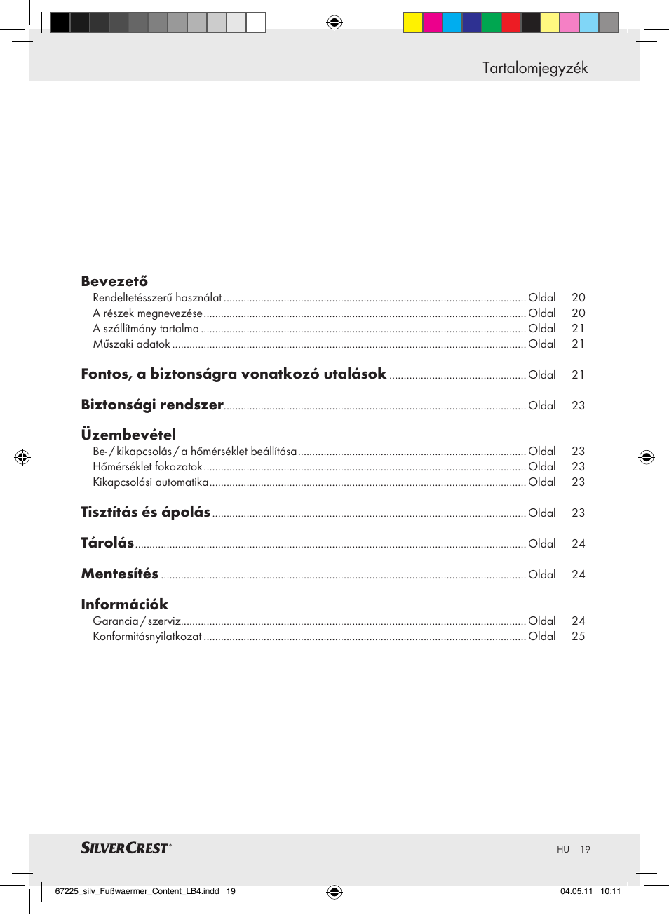 Tartalomjegyzék | Silvercrest Foot Warmer User Manual | Page 15 / 52