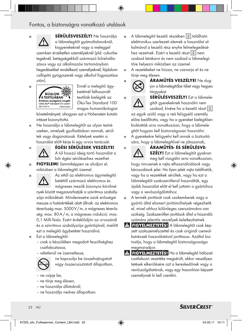 Fontos, a biztonságra vonatkozó utalások | Silvercrest Foot Warmer User Manual | Page 18 / 52