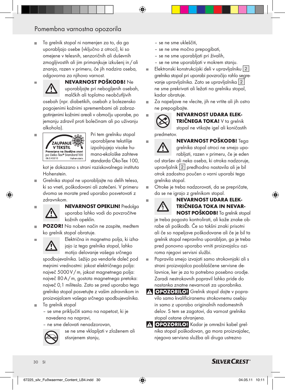 Pomembna varnostna opozorila | Silvercrest Foot Warmer User Manual | Page 26 / 52