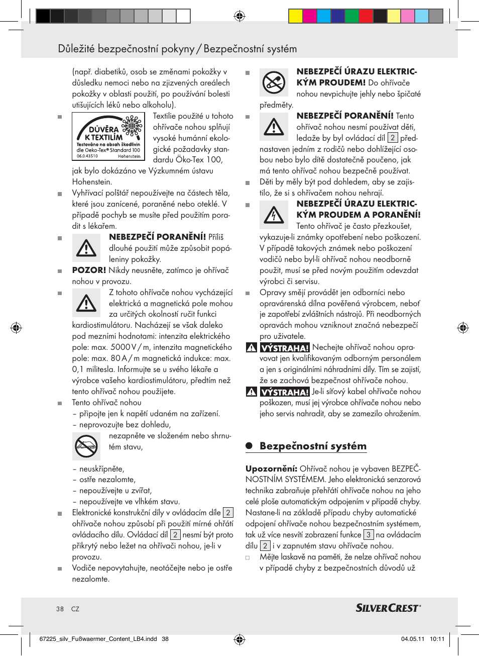 Důležité bezpečnostní pokyny / bezpečnostní systém, Bezpečnostní systém | Silvercrest Foot Warmer User Manual | Page 34 / 52