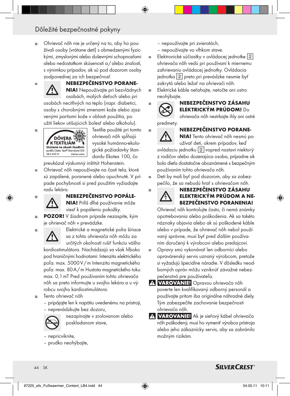 Dôležité bezpečnostné pokyny | Silvercrest Foot Warmer User Manual | Page 40 / 52