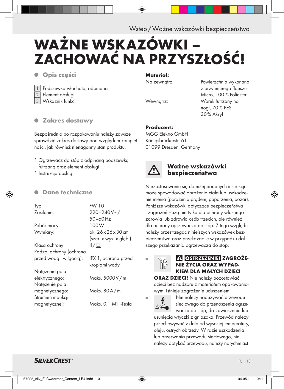 Ważne wskazówki – zachować na przyszłość, Wstęp / ważne wskazówki bezpieczeństwa | Silvercrest Foot Warmer User Manual | Page 9 / 52