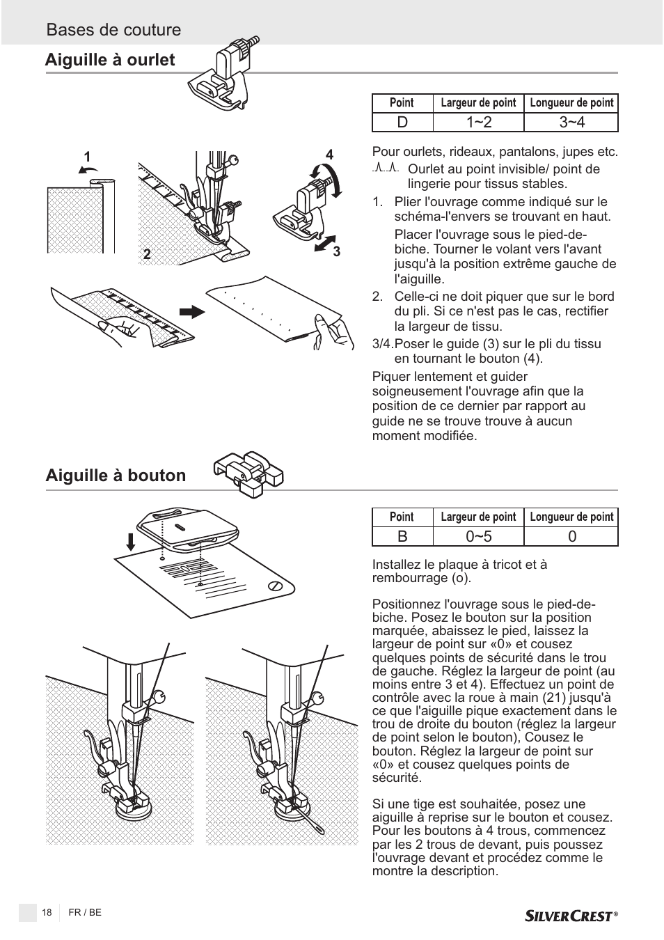 Aiguille à bouton aiguille à ourlet, Bases de couture | Silvercrest SNMD 33 A1 User Manual | Page 18 / 94