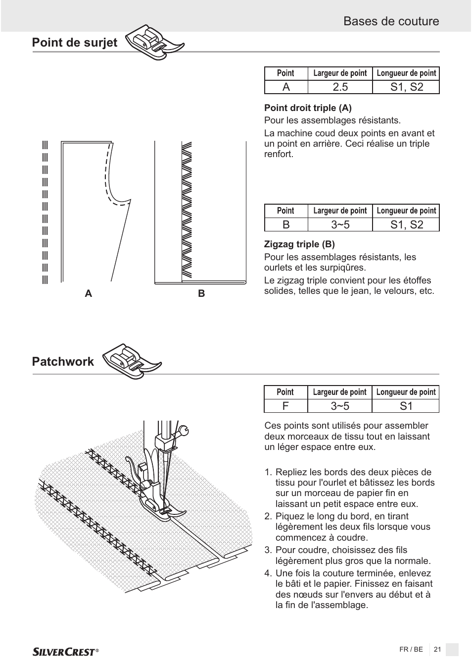 Patchwork bases de couture point de surjet | Silvercrest SNMD 33 A1 User Manual | Page 21 / 94