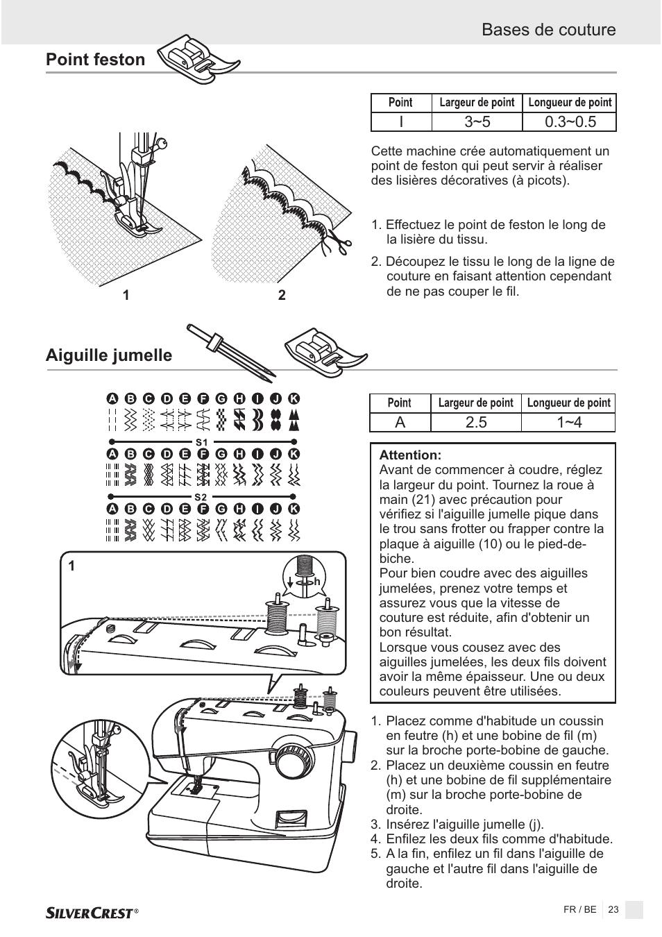 Point feston bases de couture, Aiguille jumelle | Silvercrest SNMD 33 A1 User Manual | Page 23 / 94