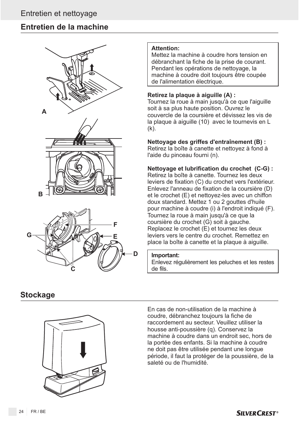 Entretien et nettoyage entretien de la machine, Stockage | Silvercrest SNMD 33 A1 User Manual | Page 24 / 94