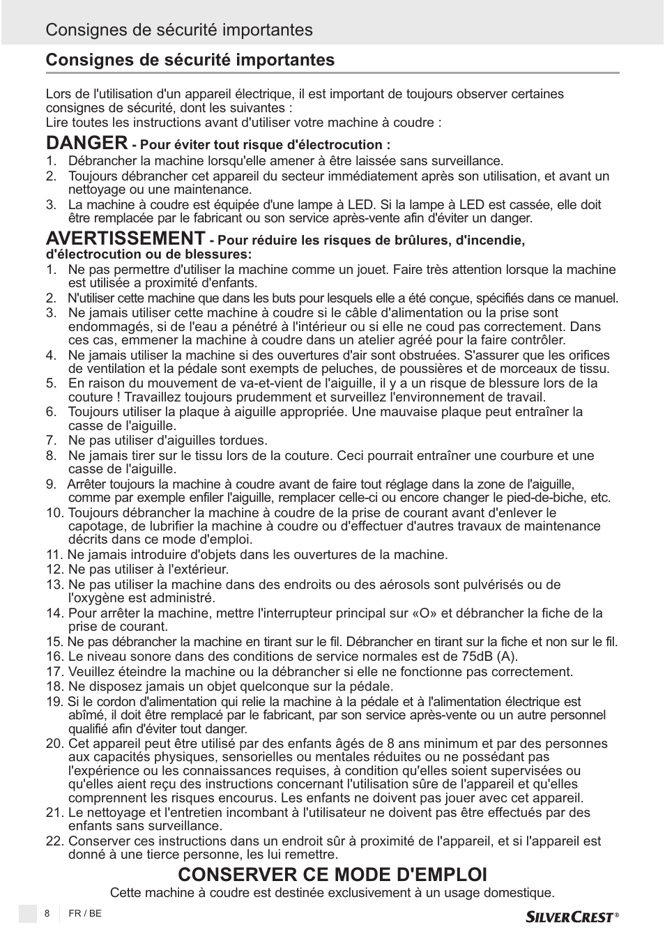 Danger avertissement conserver ce mode d'emploi, Consignes de sécurité importantes | Silvercrest SNMD 33 A1 User Manual | Page 8 / 94