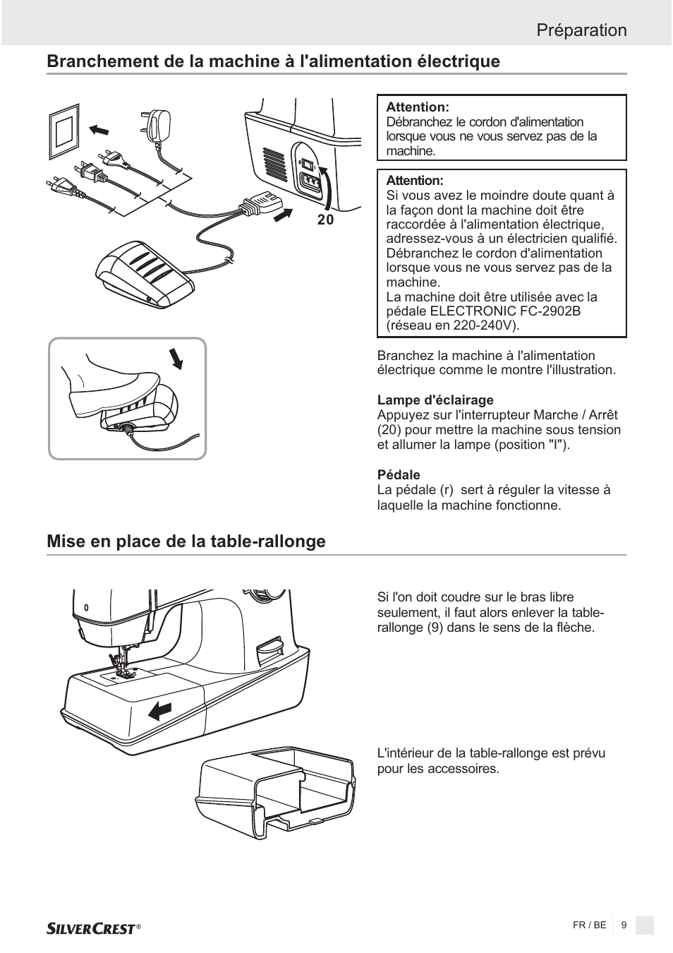 Préparation mise en place de la table-rallonge | Silvercrest SNMD 33 A1 User Manual | Page 9 / 94