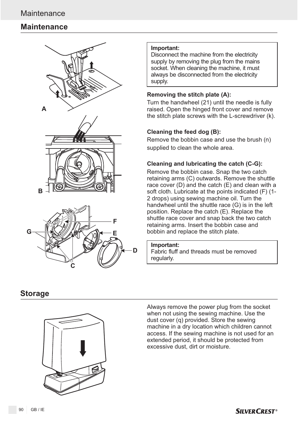Maintenance, Storage | Silvercrest SNMD 33 A1 User Manual | Page 90 / 94