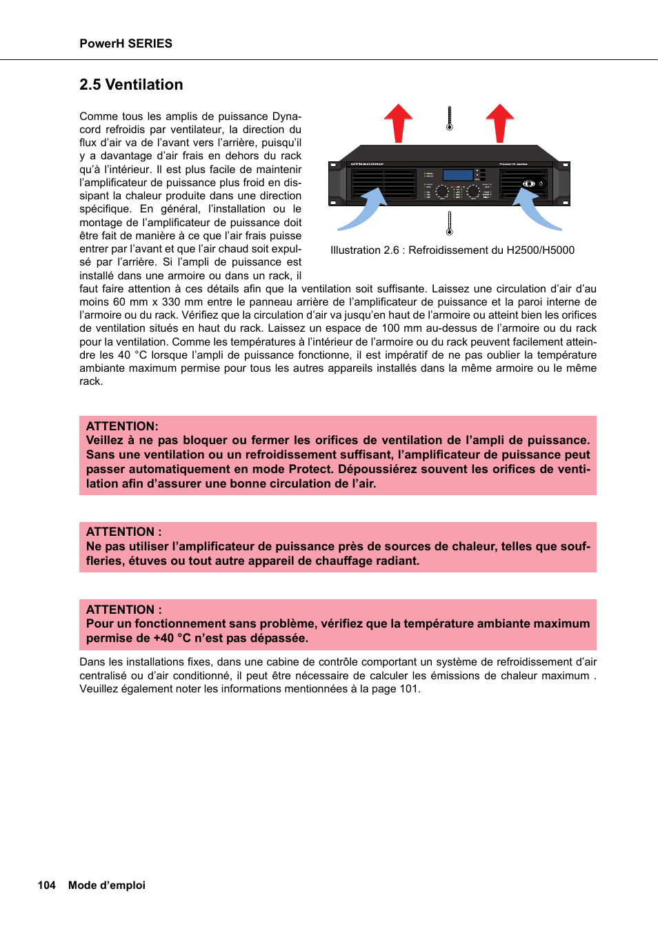 5 ventilation, Ventilation | Dynacord H 2500 User Manual | Page 104 / 148