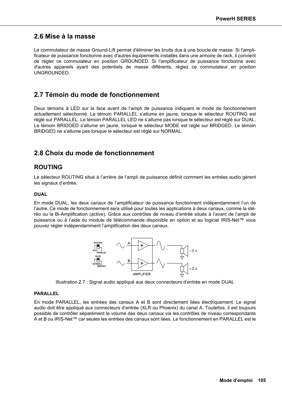 6 mise à la masse, 7 témoin du mode de fonctionnement, 8 choix du mode de fonctionnement | Routing | Dynacord H 2500 User Manual | Page 105 / 148