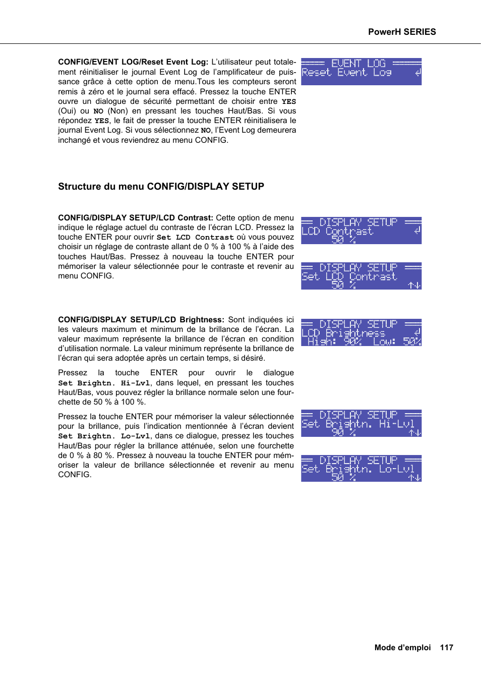 Structure du menu config/display setup | Dynacord H 2500 User Manual | Page 117 / 148