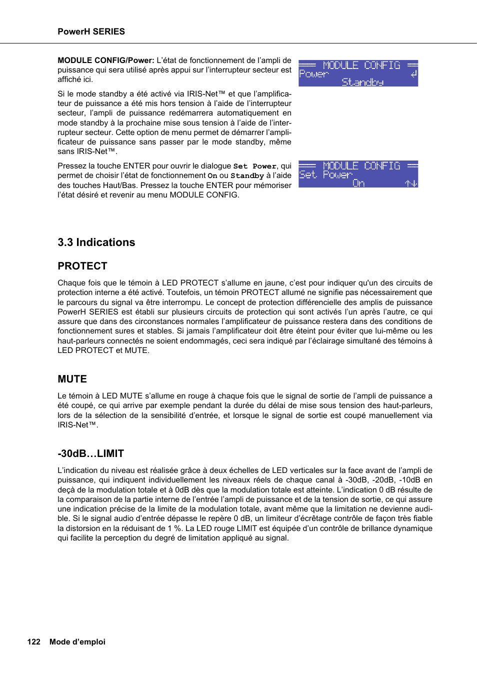 3 indications, Protect, Mute | 30db…limit, Indications | Dynacord H 2500 User Manual | Page 122 / 148