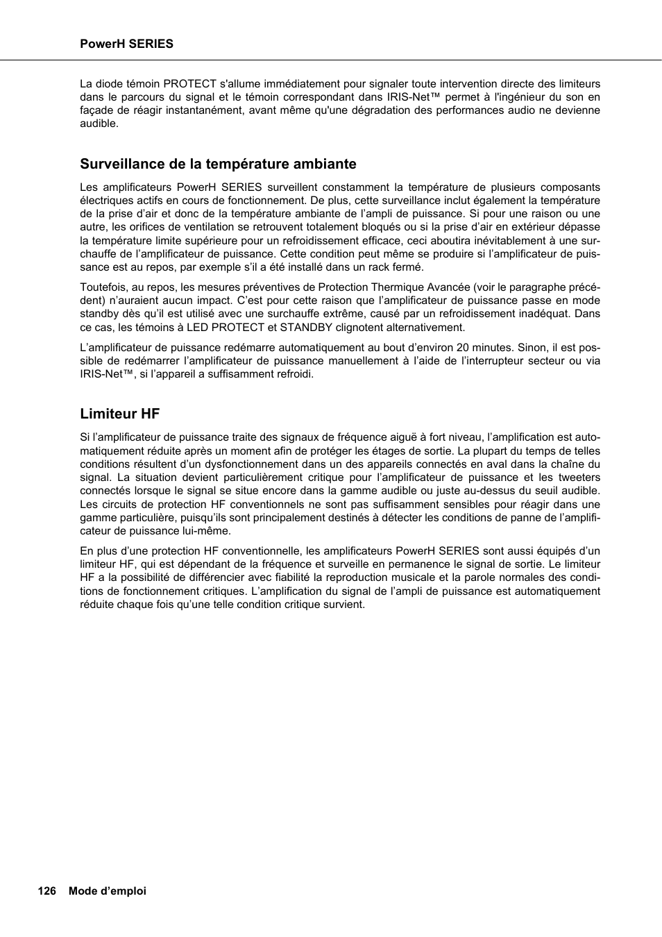 Surveillance de la température ambiante, Limiteur hf | Dynacord H 2500 User Manual | Page 126 / 148