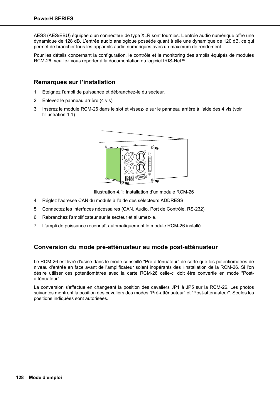 Remarques sur l’installation | Dynacord H 2500 User Manual | Page 128 / 148