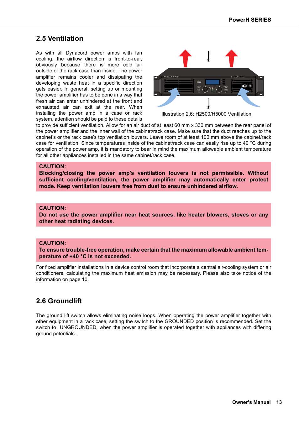 5 ventilation, 6 groundlift, Ventilation groundlift | Dynacord H 2500 User Manual | Page 13 / 148
