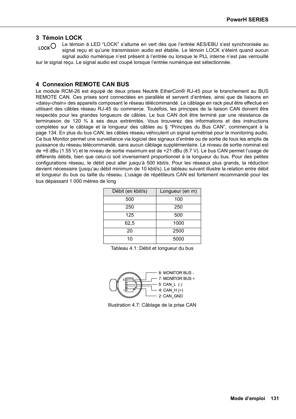 3 témoin lock, 4 connexion remote can bus | Dynacord H 2500 User Manual | Page 131 / 148