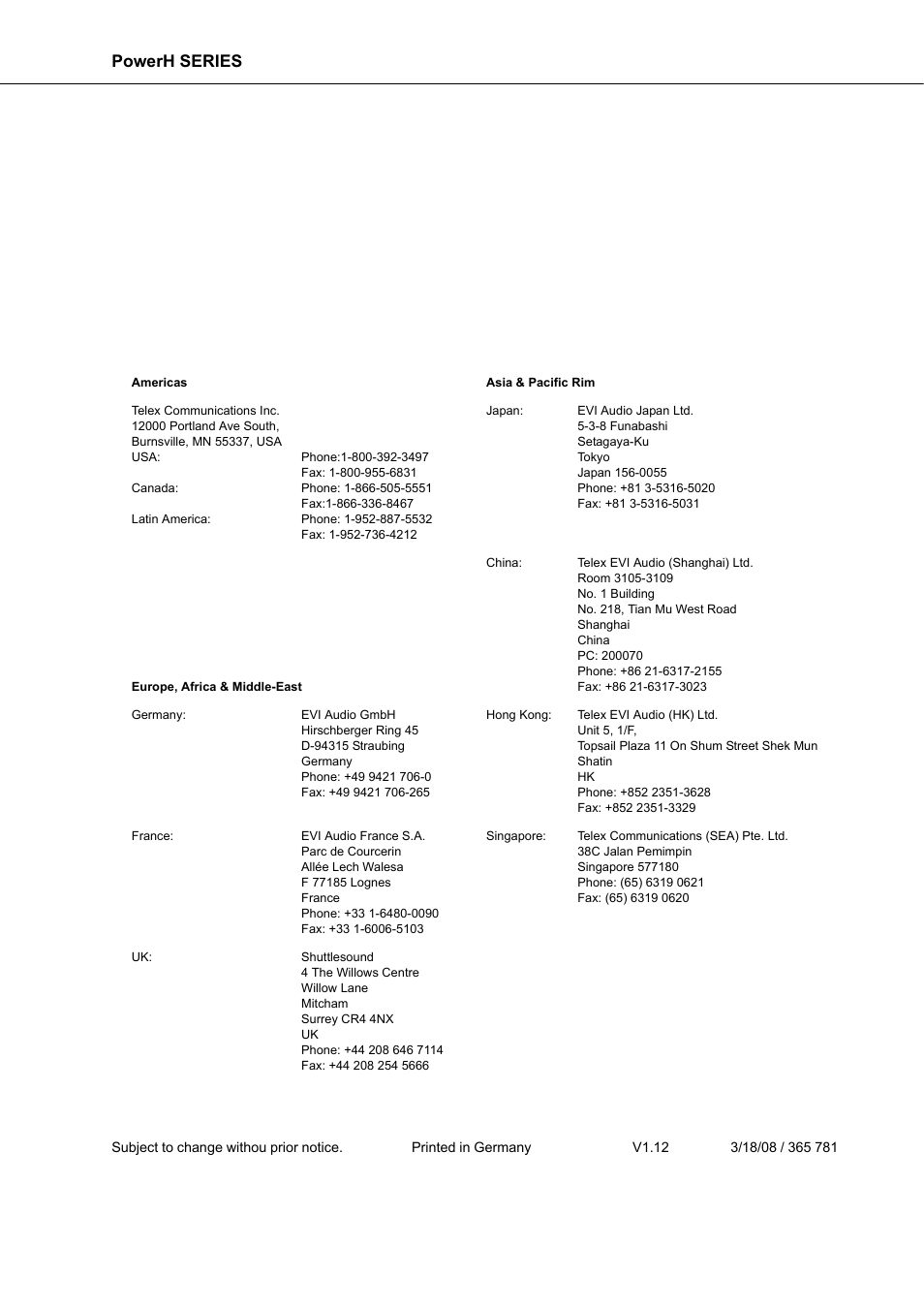 Powerh series | Dynacord H 2500 User Manual | Page 148 / 148