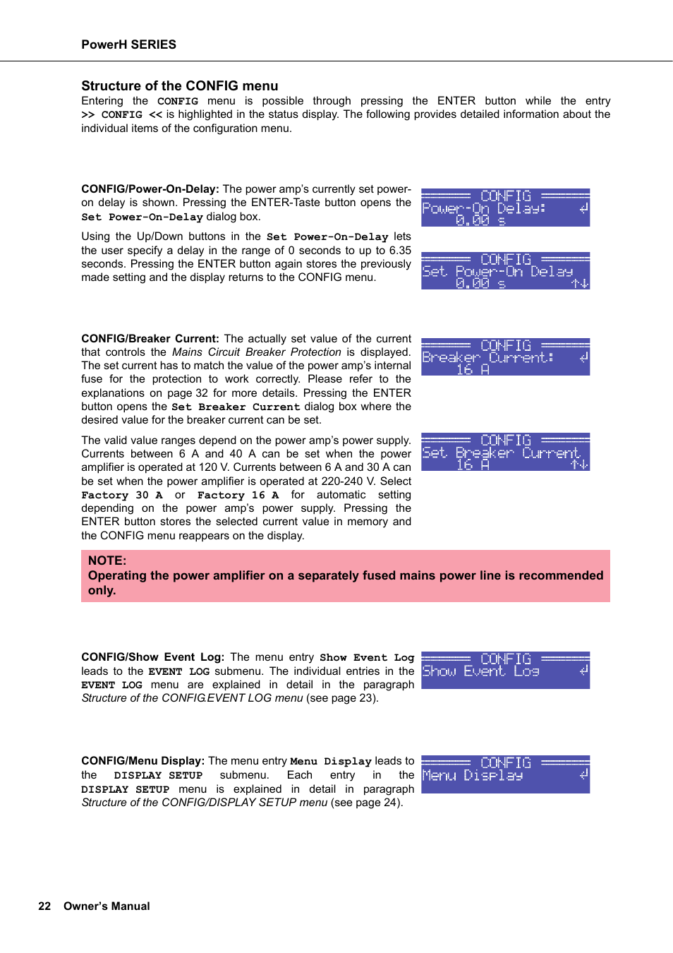 Structure of the config menu | Dynacord H 2500 User Manual | Page 22 / 148