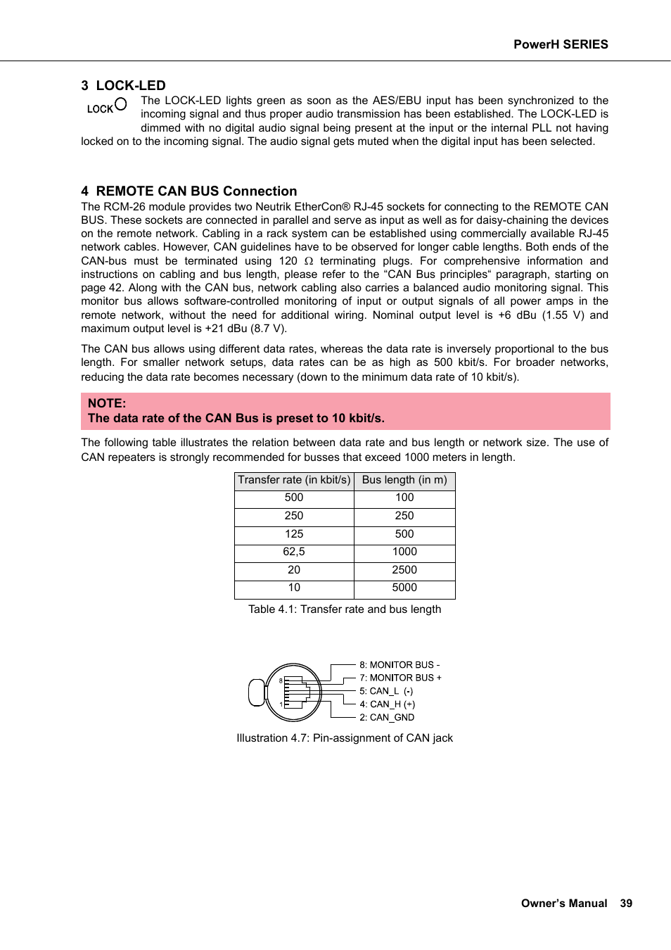 3 lock-led, 4 remote can bus connection | Dynacord H 2500 User Manual | Page 39 / 148