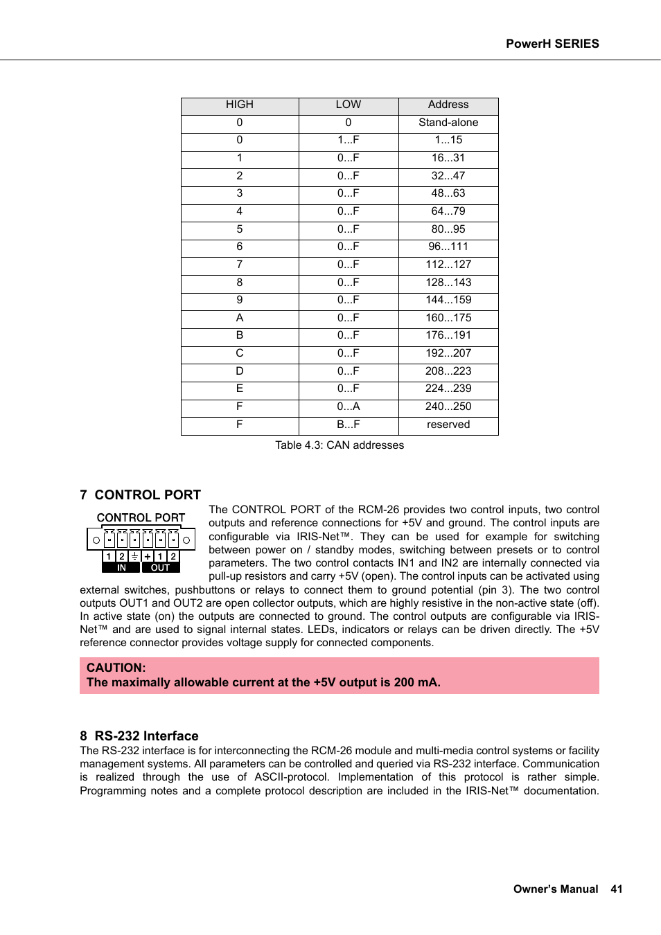 7 control port, 8 rs-232 interface | Dynacord H 2500 User Manual | Page 41 / 148