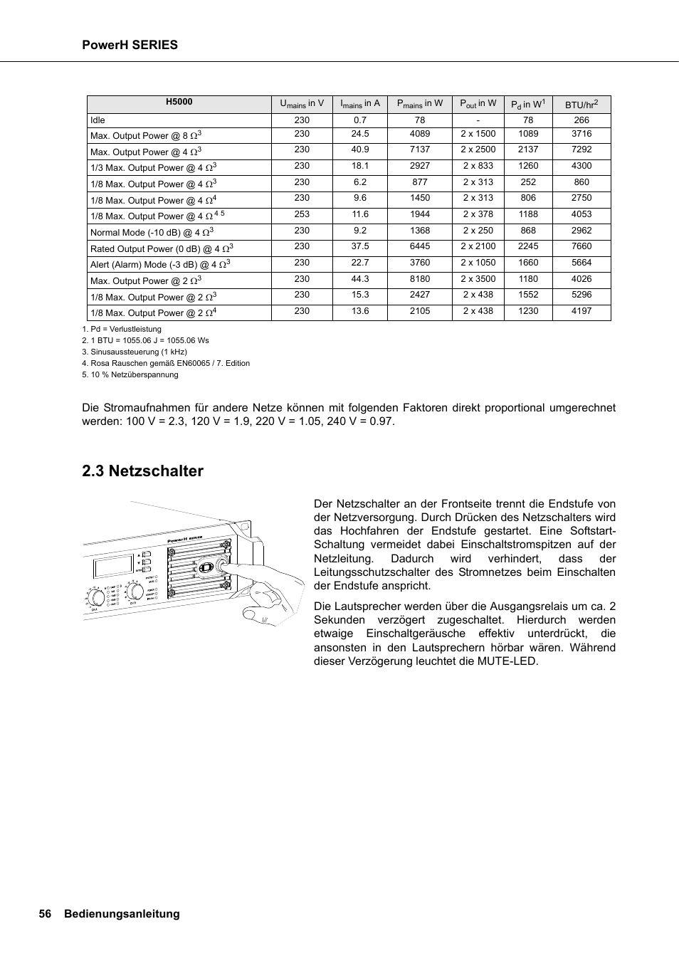 3 netzschalter, Netzschalter, Powerh series | Dynacord H 2500 User Manual | Page 56 / 148