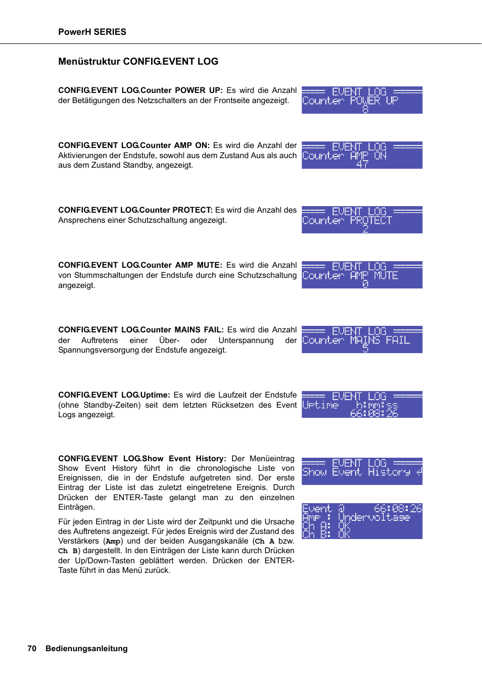 Menüstruktur config.event log | Dynacord H 2500 User Manual | Page 70 / 148