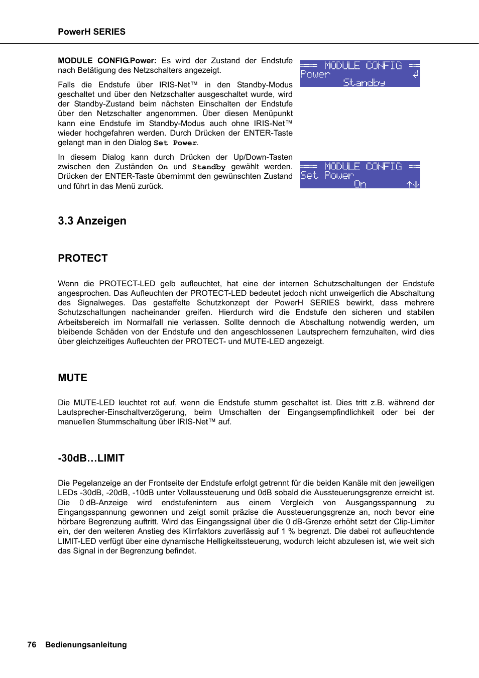 3 anzeigen, Protect, Mute | 30db…limit, Anzeigen | Dynacord H 2500 User Manual | Page 76 / 148