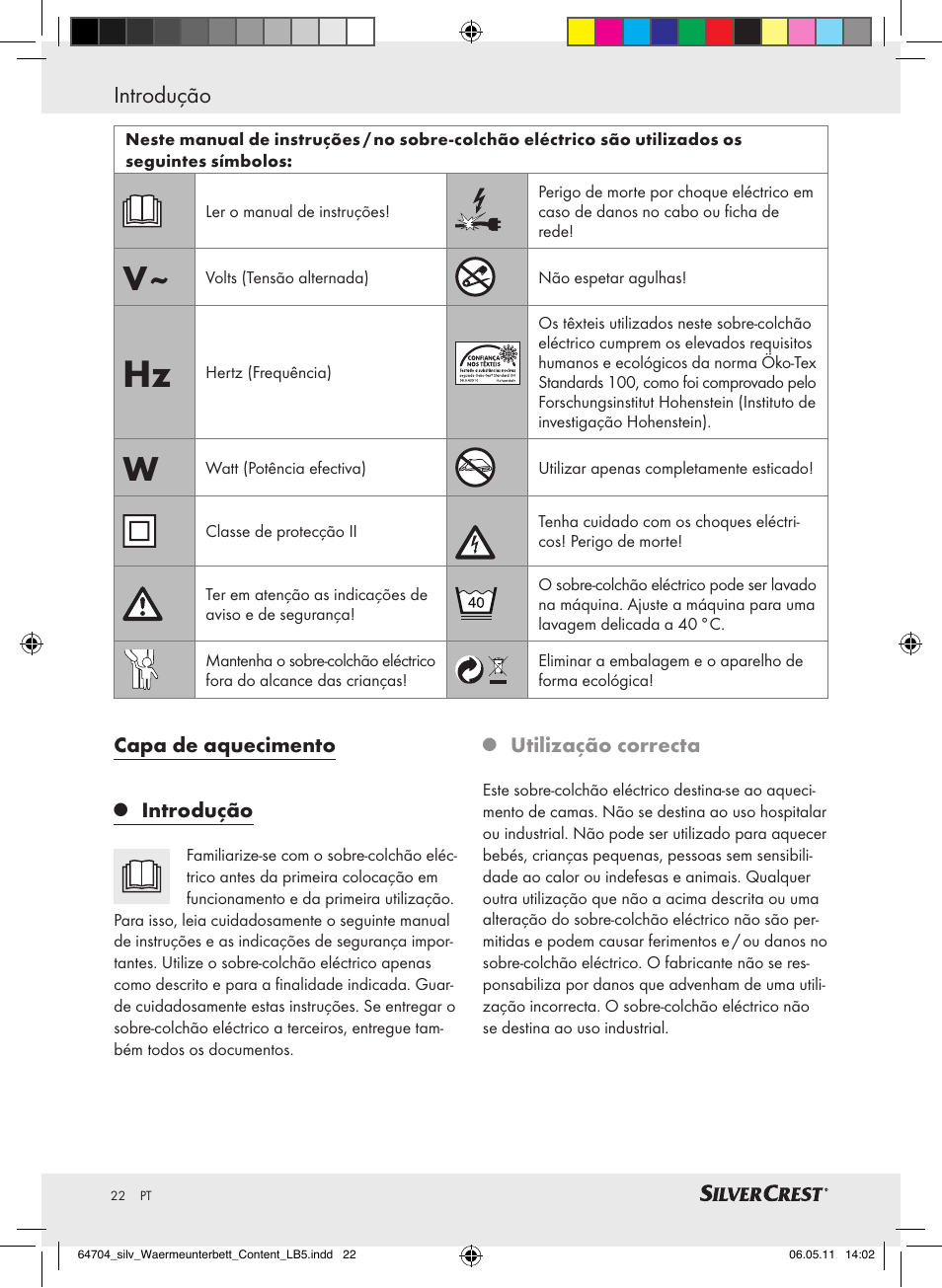 Introdução | Silvercrest Heated Mattress Pad User Manual | Page 18 / 40