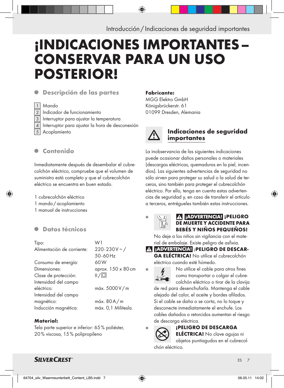 Silvercrest Heated Mattress Pad User Manual | Page 3 / 40
