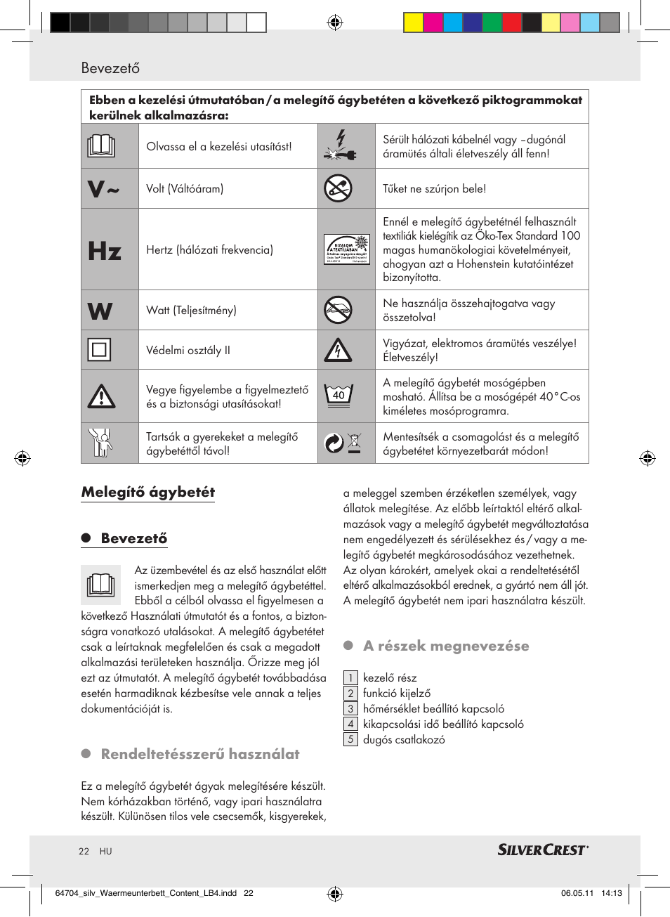 Bevezető | Silvercrest Heated Mattress Pad User Manual | Page 18 / 56